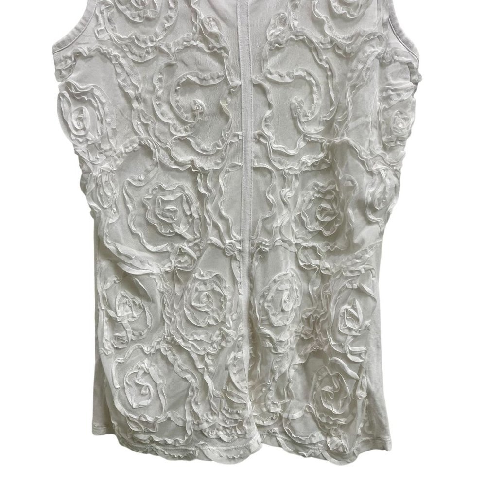 Anne Klein Women White Sleeveless Blouse Shirt Top with Ruffled Floral Overlay - Picture 3 of 13